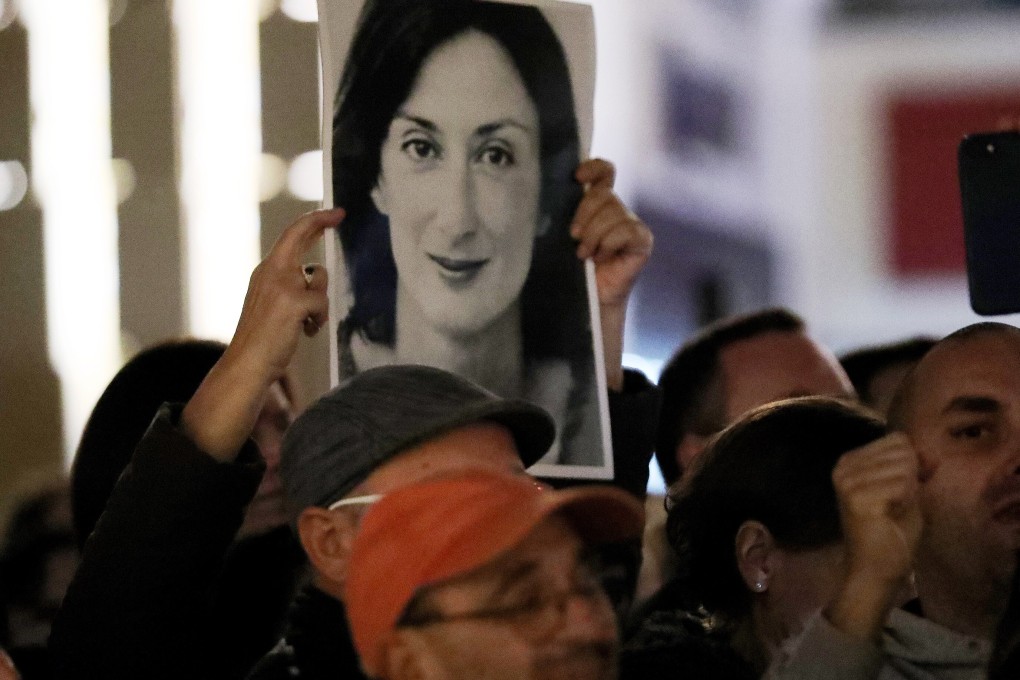 Demonstrators protest over the murder of journalist Daphne Caruana Galizia. More than three years after the car bomb attack, a court in Malta has sentenced one of three defendants to 15 years in prison. Photo: EPA-EFE