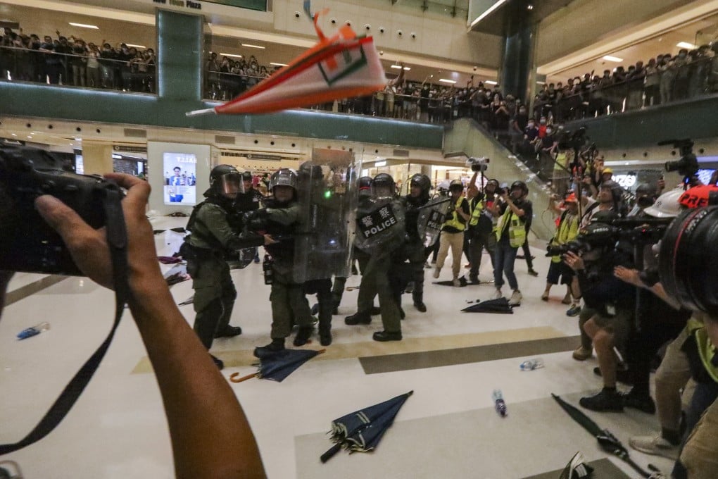 Scuffles broke out at New Town Plaza shopping centre on July 14, 2019, the day defendant To Kai-wa bit off the tip of a policeman’s finger. Photo: Felix Wong
