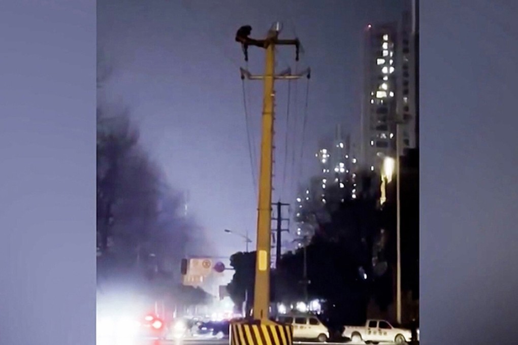 The man was taken away by police following his antics on Sunday evening in Chengdu, southwestern China. Photo: Weibo