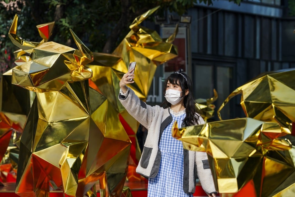 Lunar New Year decoration for the Year of the Ox in Causeway Bay on February 5, 2021. Photo: Felix Wong