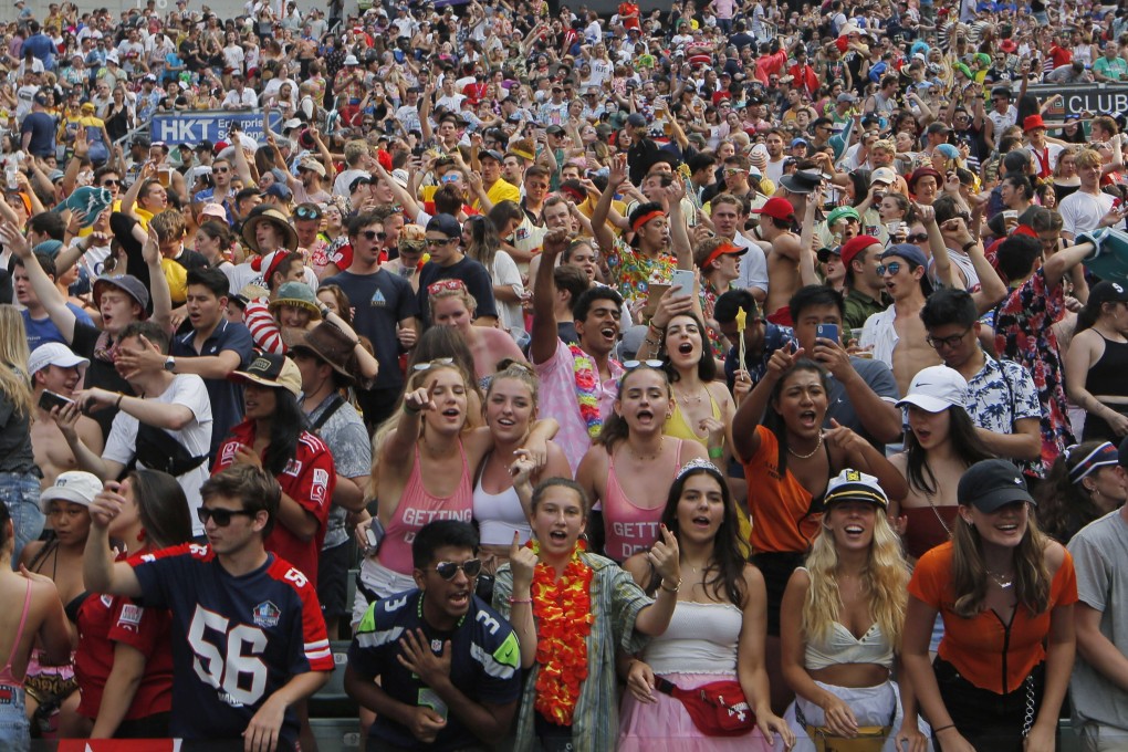 Remember this sight? Rugby fans cheering at the 2019 Hong Kong Sevens. Photo: AP