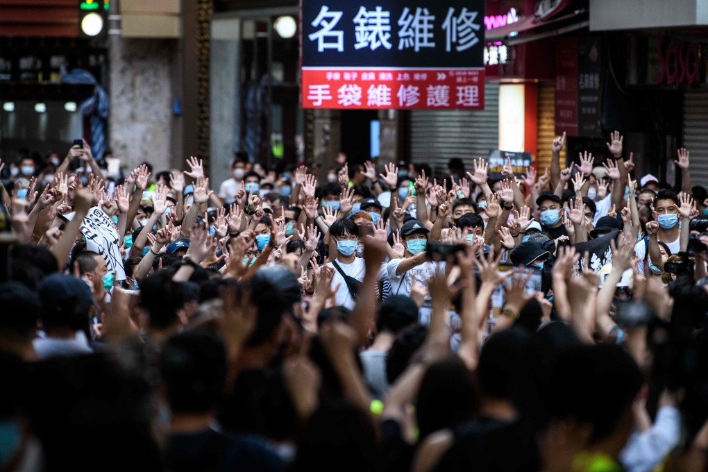 A protest against the national security law in Hong Kong on July 1, 2020, on the 23rd anniversary of the city’s handover from Britain to China. Photo: AFP
