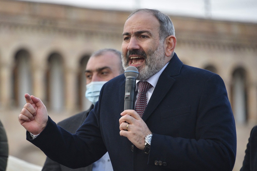 Armenian Prime Minister Nikol Pashinyan addresses his supporters in Yerevan on Thursday. Photo: AFP