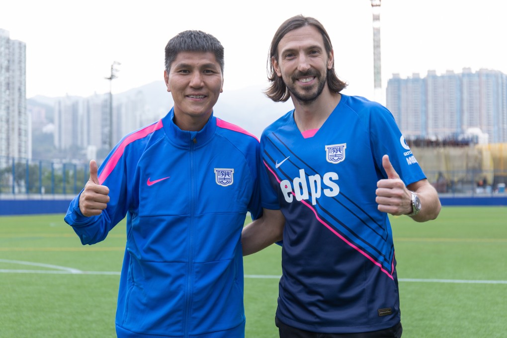 Dejan Damjanovic with Kitchee assistant coach Kim Dong-jin, a former teammate at FC Seoul. Photo: Kitchee Media