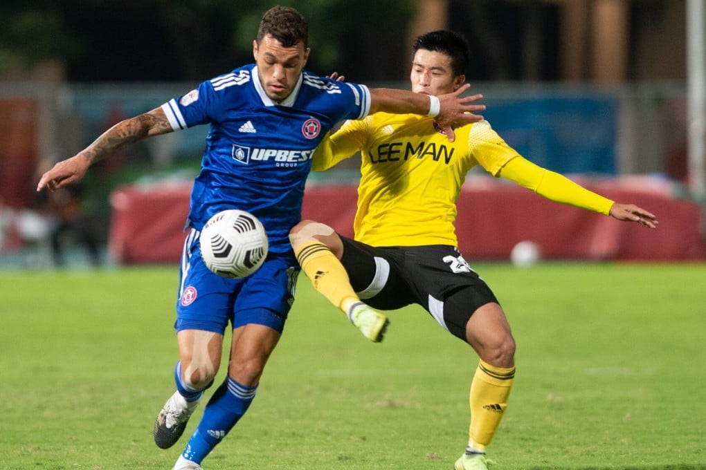 Everton Camargo of Eastern challenged by Wong Ho-chun of Lee Man in the Hong Kong Premier League. The teams will meet in the Sapling Cup final if Lee Man’s walkover win over Happy Valley remains in place. Photo: Hong Kong Football Association