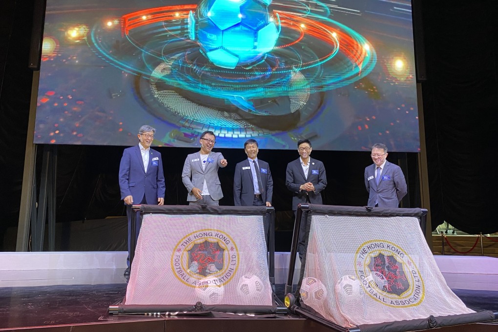 Officials at the FIFAe Nations Cup Hong Kong team selection announcement with Eric Fok, second from right, and Sports Commissioner Yeung Tak-keung (middle). Photo: Chan Kin-wa