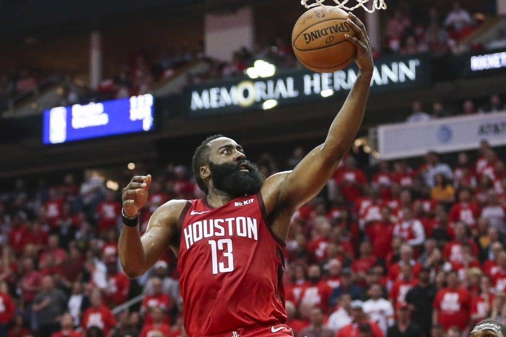 Former Houston Rockets guard James Harden goes for the lay-up against Golden State Warriors in game four of the second round of the 2019 NBA play-offs at Toyota Centre, Texas. Photo: USA Today