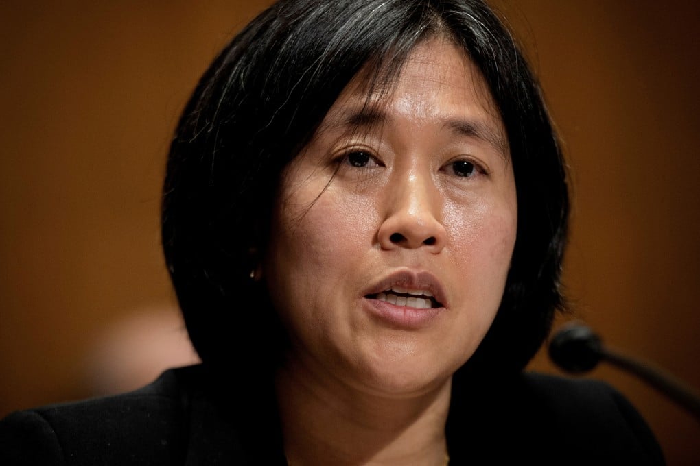USTR nominee Katherine Tai addresses the Senate Finance Committee in Washington in February. Photo: Reuters