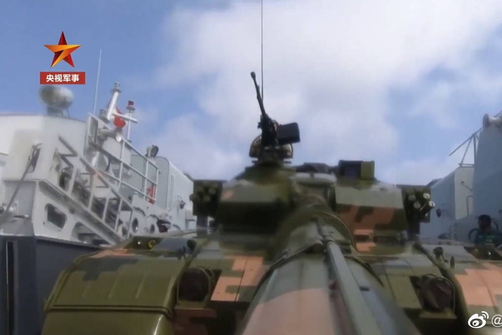 Footage of China conducting a joint landing drill in the disputed South China Sea was shown on state television on Wednesday. Photo: Weibo