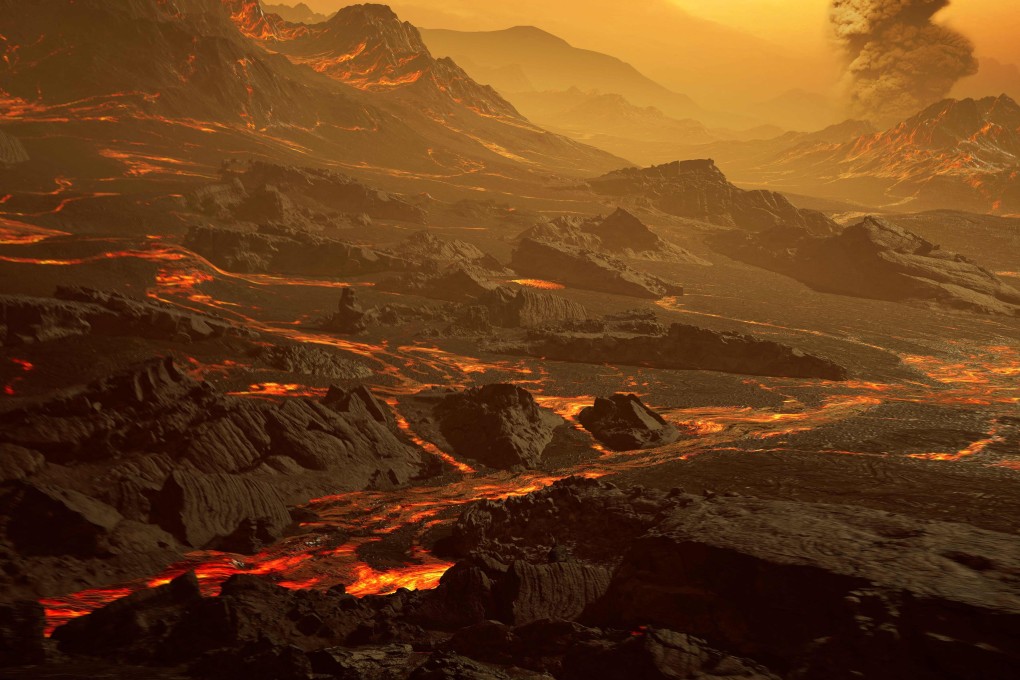 An artist’s impression depicts the surface of the newly discovered super-Earth Gliese 486b, which is thought to be hot and dry, with possible rivers of lava. Image: RenderArea/Science handout via AFP