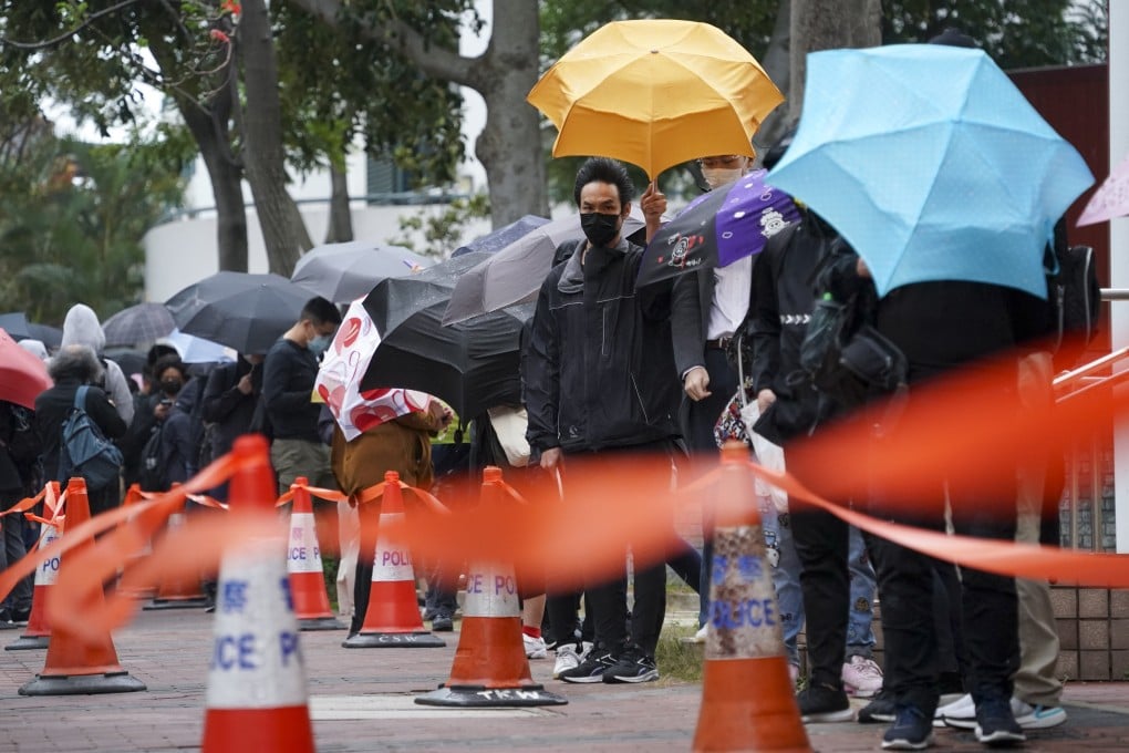 Supporters of the 47 defendants wait outside West Kowloon Court. Photo: Felix Wong