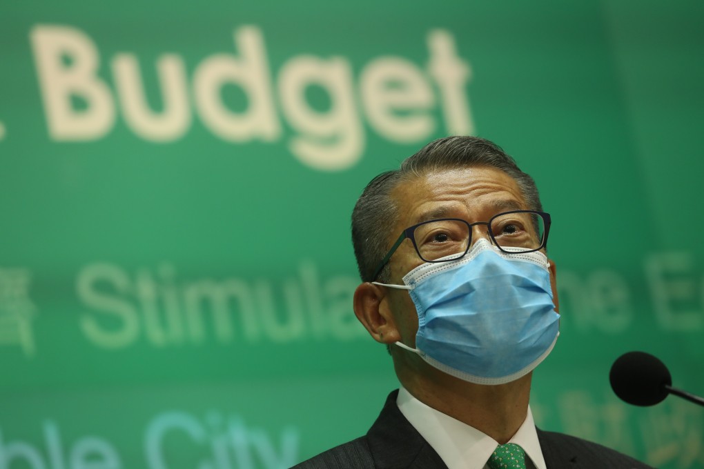 Financial Secretary Paul Chan Mo-po at a press conference after the delivery of the 2021-22 budget. Photo: Sam Tsang