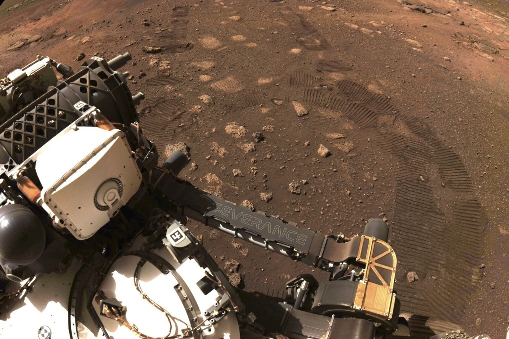 The Perseverance rover took its first test drive on Mars on Thursday. Photo: Nasa via AP