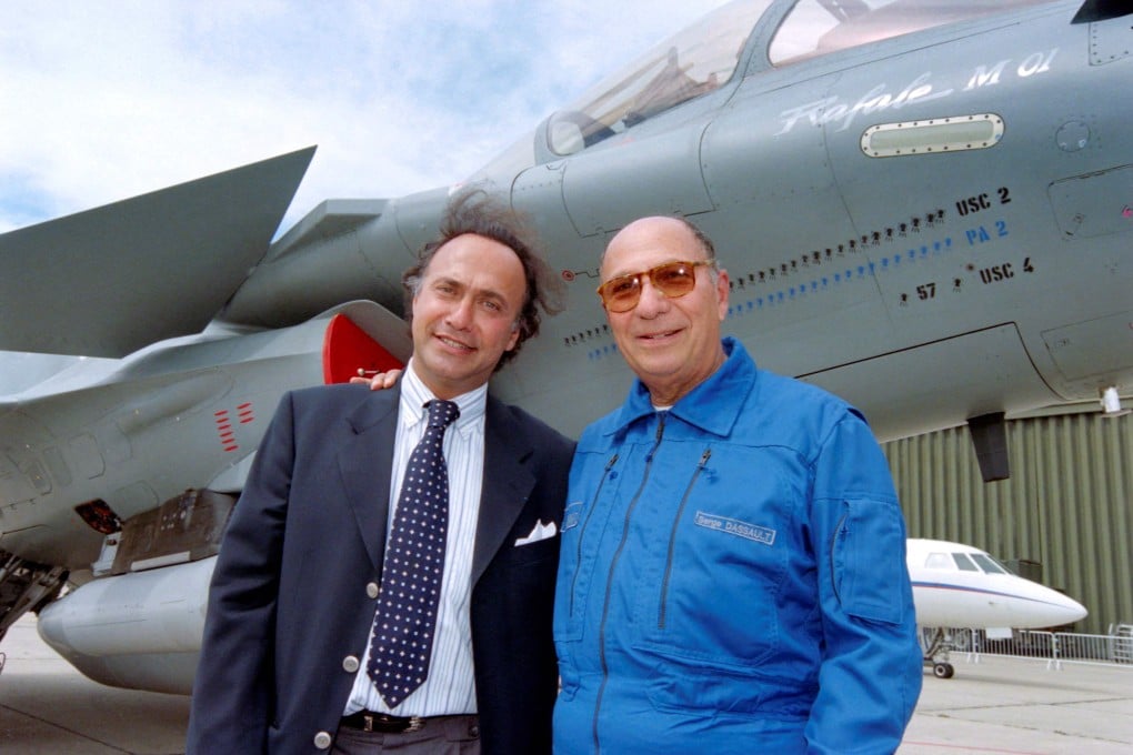 Olivier Dassault, left and his father Serge Dassault in Paris in 1997. Olivier died on Sunday after his helicopter crashed near Deauville France. His father died in 2018. Photo: AFP