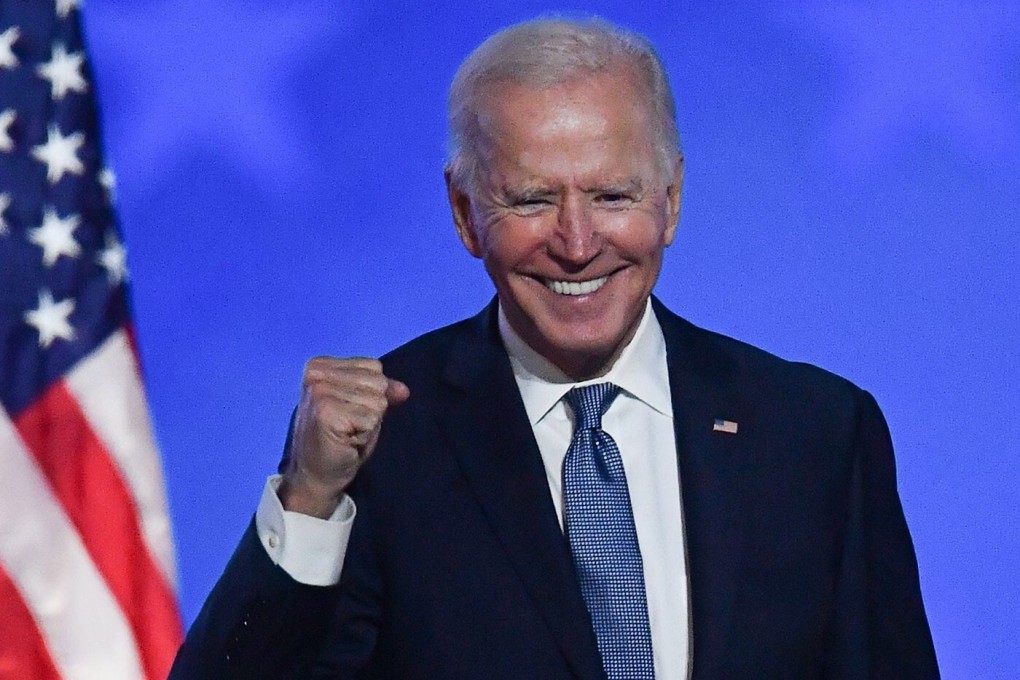 Joe Biden gestures after speaking during election night at the Chase Centre in Wilmington, Delaware, in November 2020. Photo: TNS