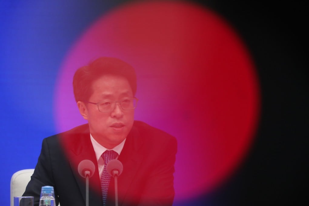 Zhang Xiaoming, the deputy director of the State Council’s Hong Kong and Macau Affairs Office (HKMAO), speaks at a press conference on the NPC’s resolution to reform Hong Kong’s electoral system in Beijing, March 12, 2021. Photo: Simon Song