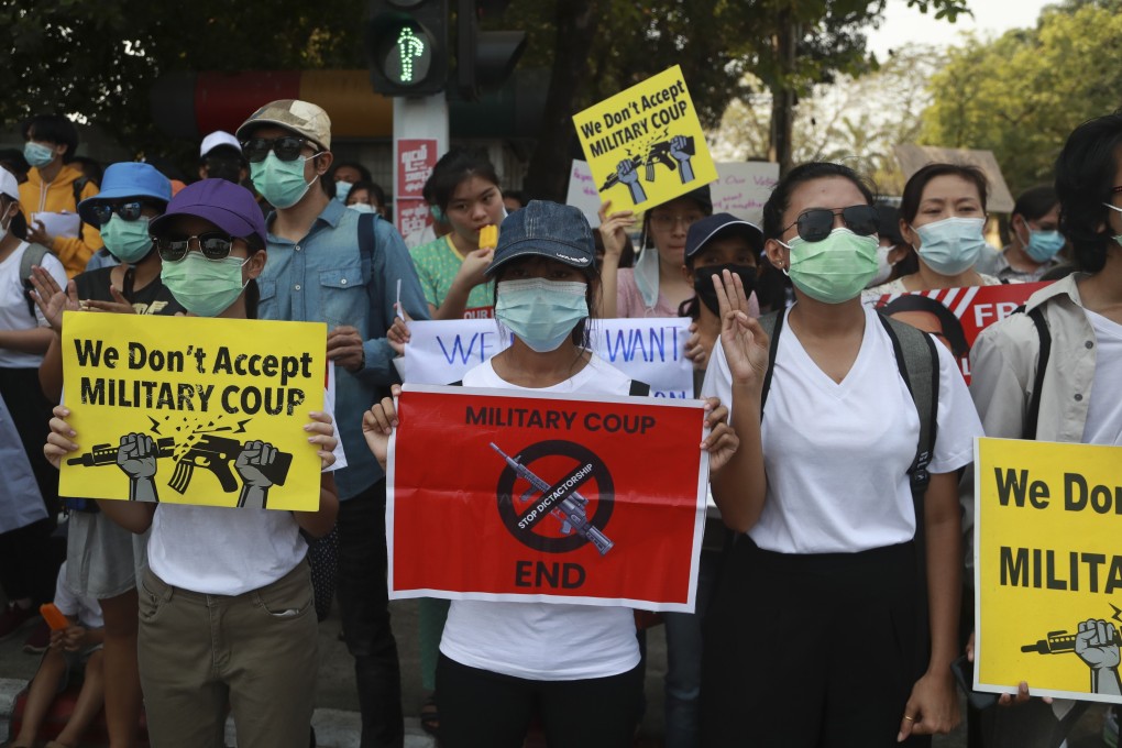 Demonstrators protest near the Indonesian Embassy in Yangon. Photo: AP