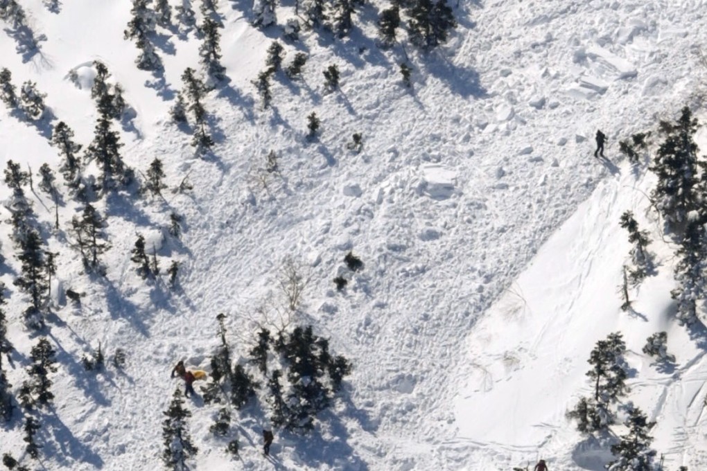 The area where an avalanche caught five people on Mount Norikura in Nagano Prefecture, central Japan. Photo: Kyodo