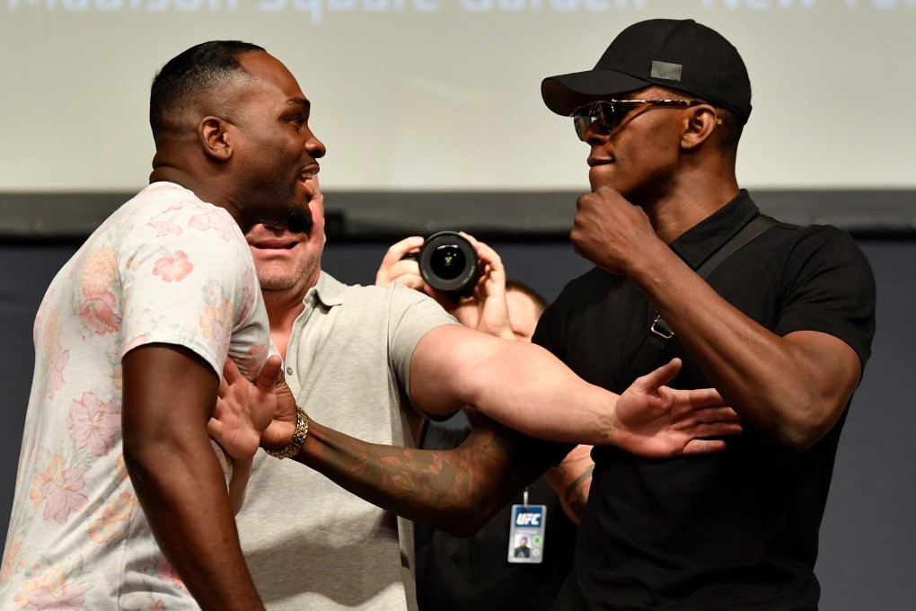 Derek Brunson and Israel Adesanya face off during the UFC press conference on August 3, 2018 in Los Angeles, California. Photo: Jeff Bottari/Zuffa LLC/Zuffa LLC via Getty Images