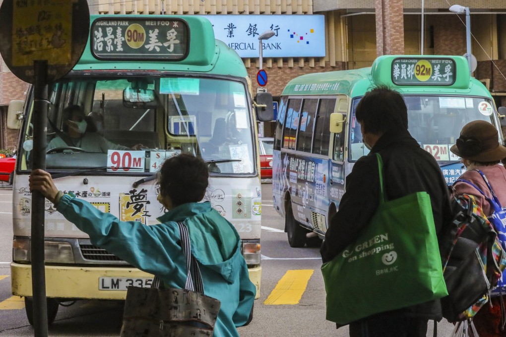 Public minibuses line up to receive passengers at Mei Foo. Photo: K. Y. Cheng