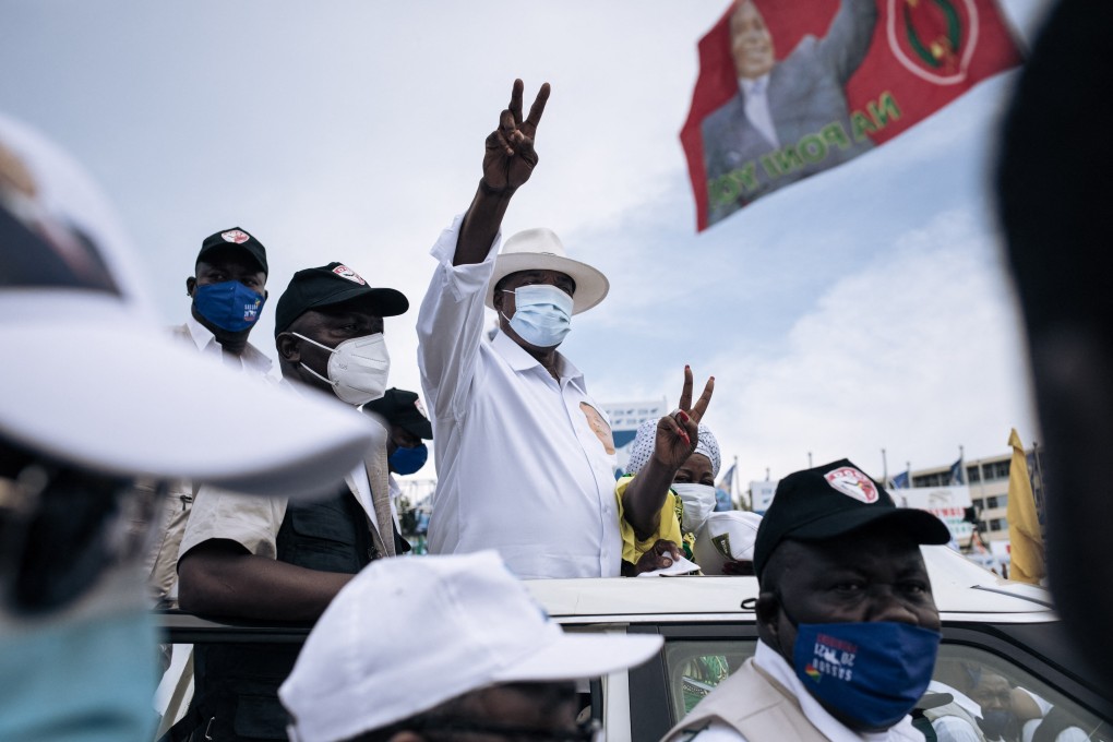 Republic of Congo incumbent president Denis Sassou-Nguesso waves at supporters during a campaign rally in Brazzaville ahead of the election. Photo: AFP