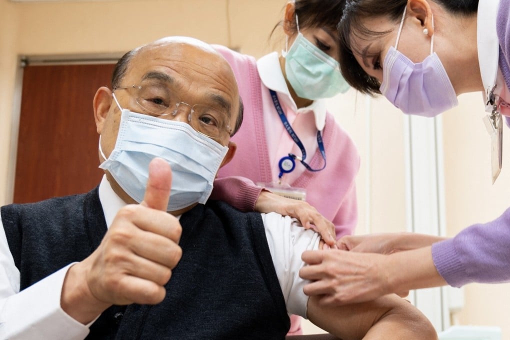 Premier Su Tseng-chang receives his Covid-19 vaccine at the National Taiwan University Hospital in Taipei. Photo: AFP