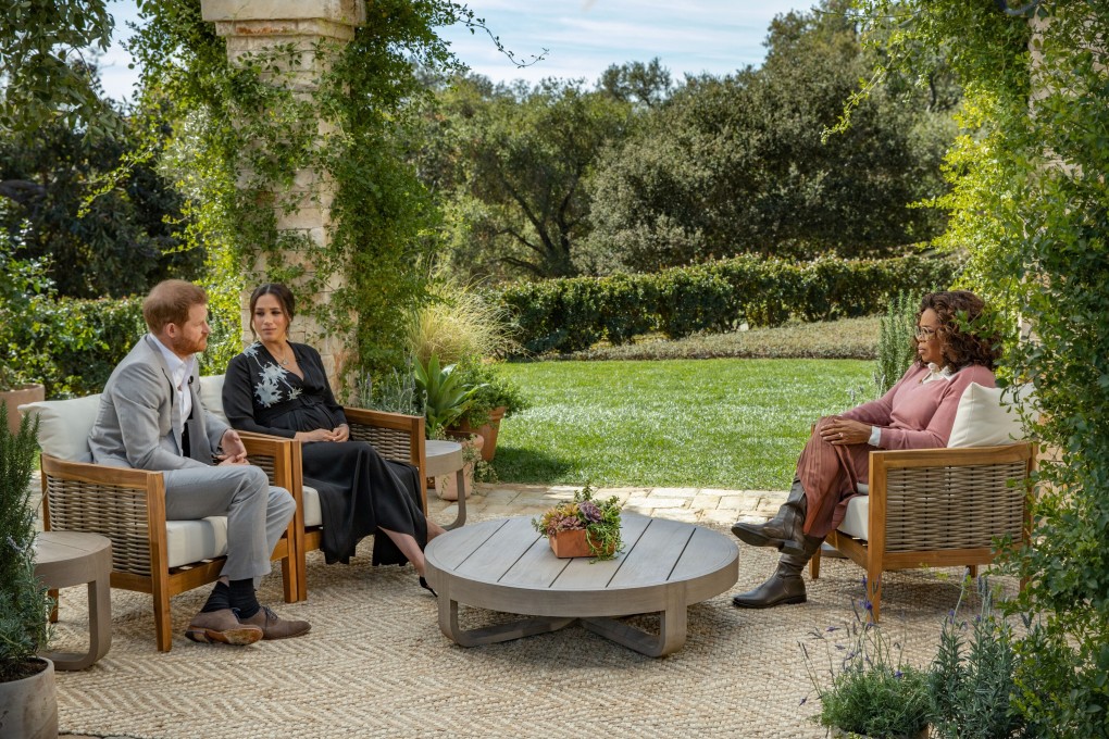 Prince Harry and Meghan Markle sit for an interview with Oprah Winfrey. Photo: Harpo Productions / TNS