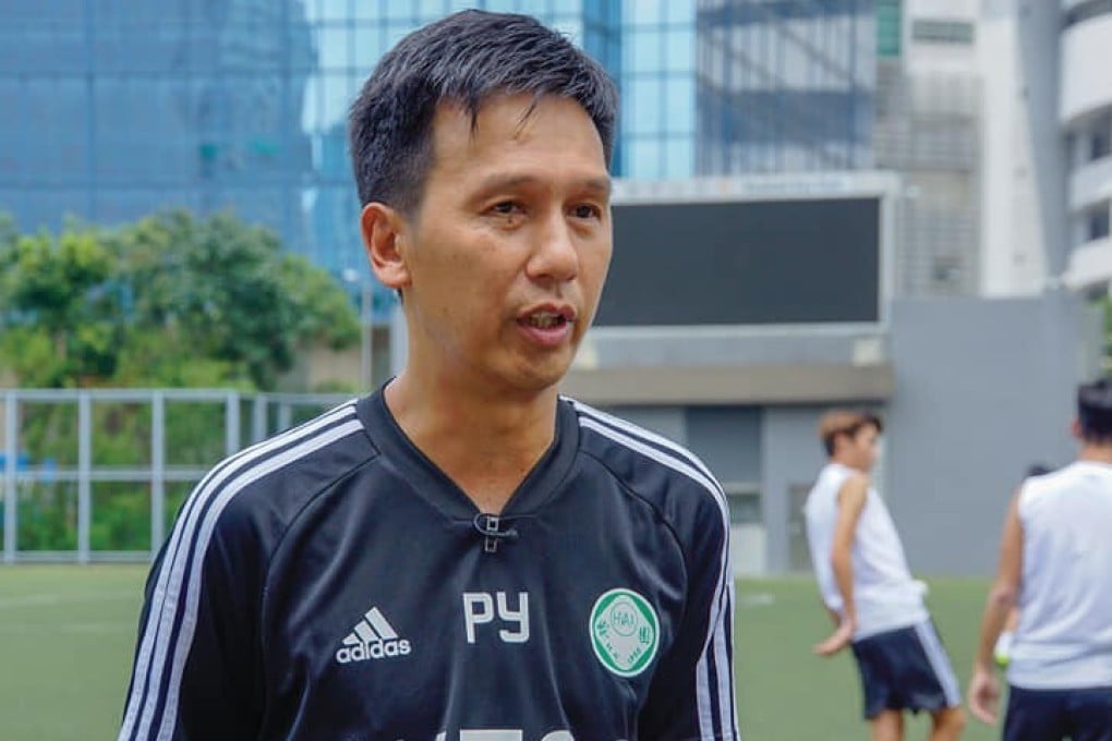 Happy Valley manager Pau Ka-yiu at a team training session in Kowloon Bay Park. Photo: Hong Kong Football Association