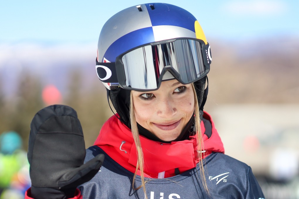 China’s Eileen Gu waves to the cameras after competing in the women's half-pipe skiing qualifiers at the US Grand Prix and World Cup in March. Photo: AP