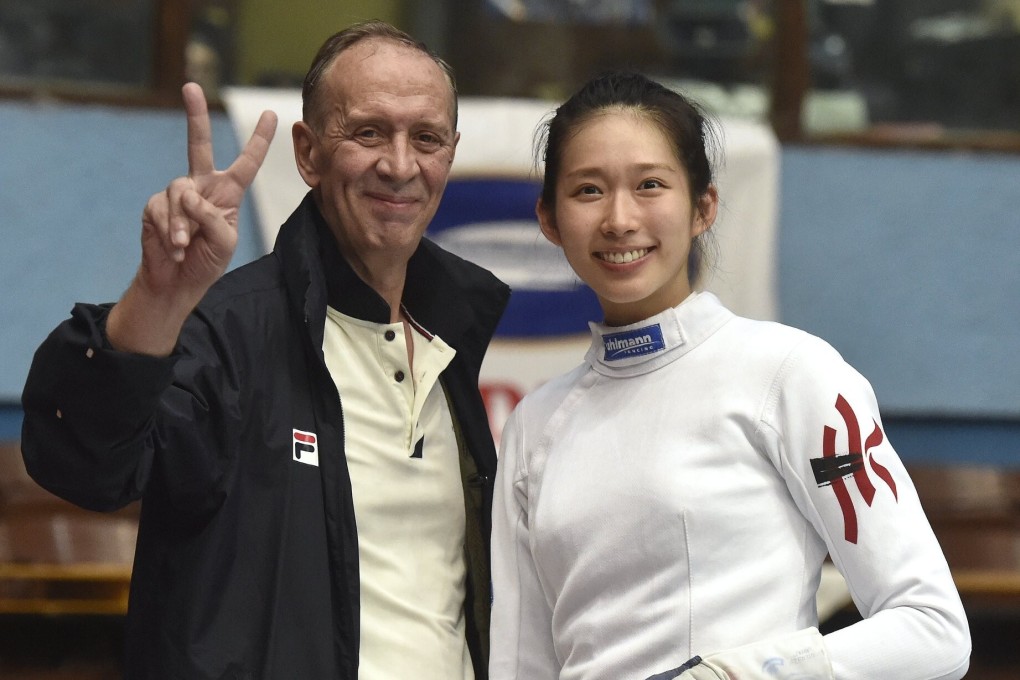 Vivian Kong Man-wai and her coach Octavian Zidaru in a World Cup competition. Photo: FIE