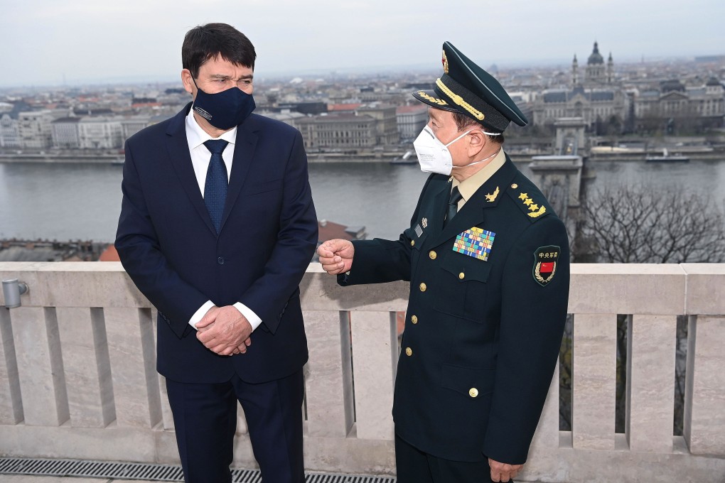 Hungarian President Janos Ader (left) and Chinese Defence Minister Wei Fenghe held talks on the first stop of Wei’s weeklong trip. Photo: EPA-EFE