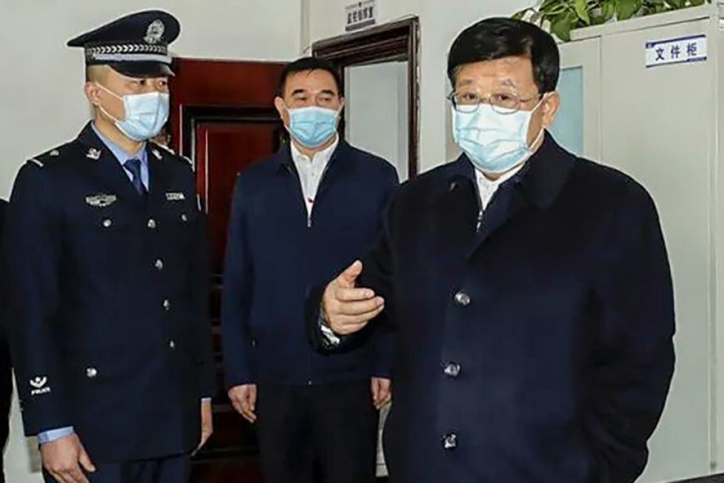 Minister of Public Security Zhao Kezhi (right) during his five-day trip to Xinjiang. Photo: Handout