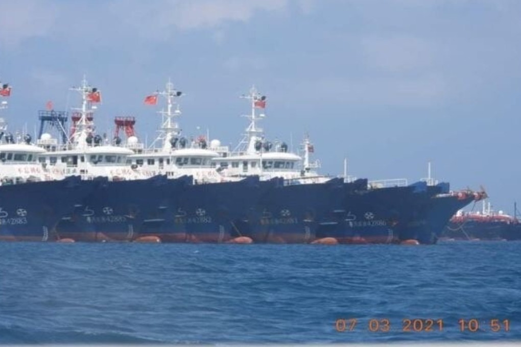 Some of the Chinese vessels pictured this month at Whitsun Reef in the South China Sea’s Spratly Islands. Photo: Reuters