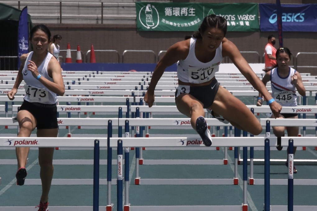 Vera Lui wins the heats in 13.49 seconds at the Hong Kong Athletics Championships in Tseung Kwan O Sports Ground, her seasonal best and fifth best time. Photo: Jonathan Wong