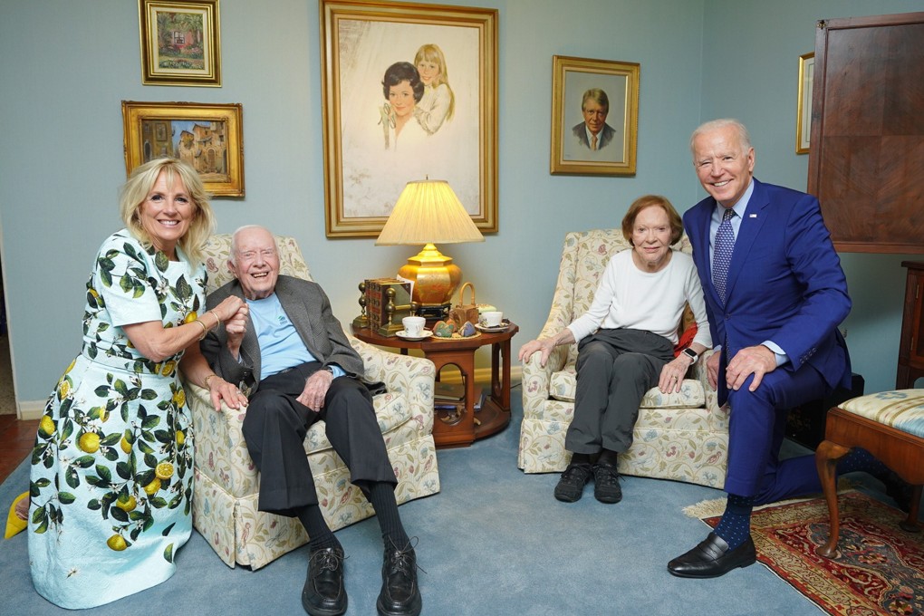 Former US president Jimmy Carter and former first lady Rosalynn Carter pose for a photo with President Joe Biden and first lady Jill Biden. Photo: AP
