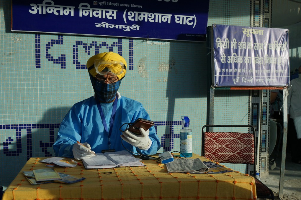 Jitender Singh Shunty makes a note of cremations that his organisation has conducted in New Delhi. Photo: Shahid Tantray