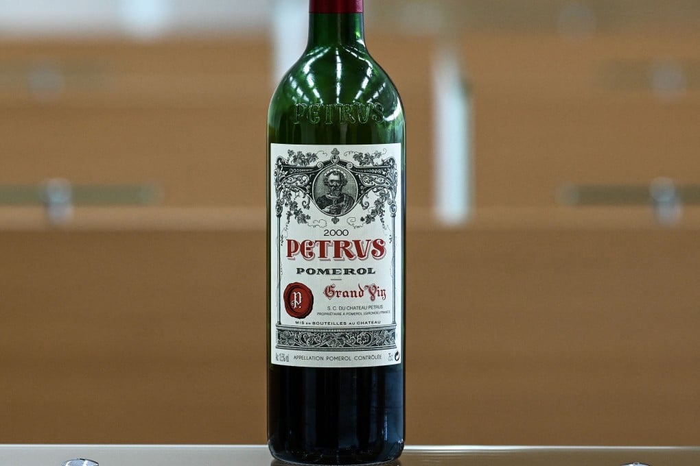 A bottle of Petrus that went into space is displayed at the University of Bordeaux Institut des Sciences de la Vigne et du Vin (Institute of Vine & Wine Science) in March. Photo: AFP