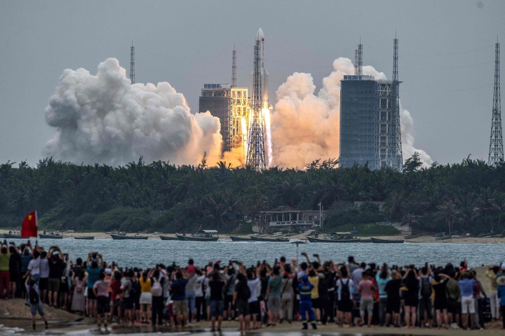 The Long March 5B rocket takes off on April 29, 2021. The remains of its 20-tonne main section are expected to return to Earth in the next few days. Photo: STR/AFP