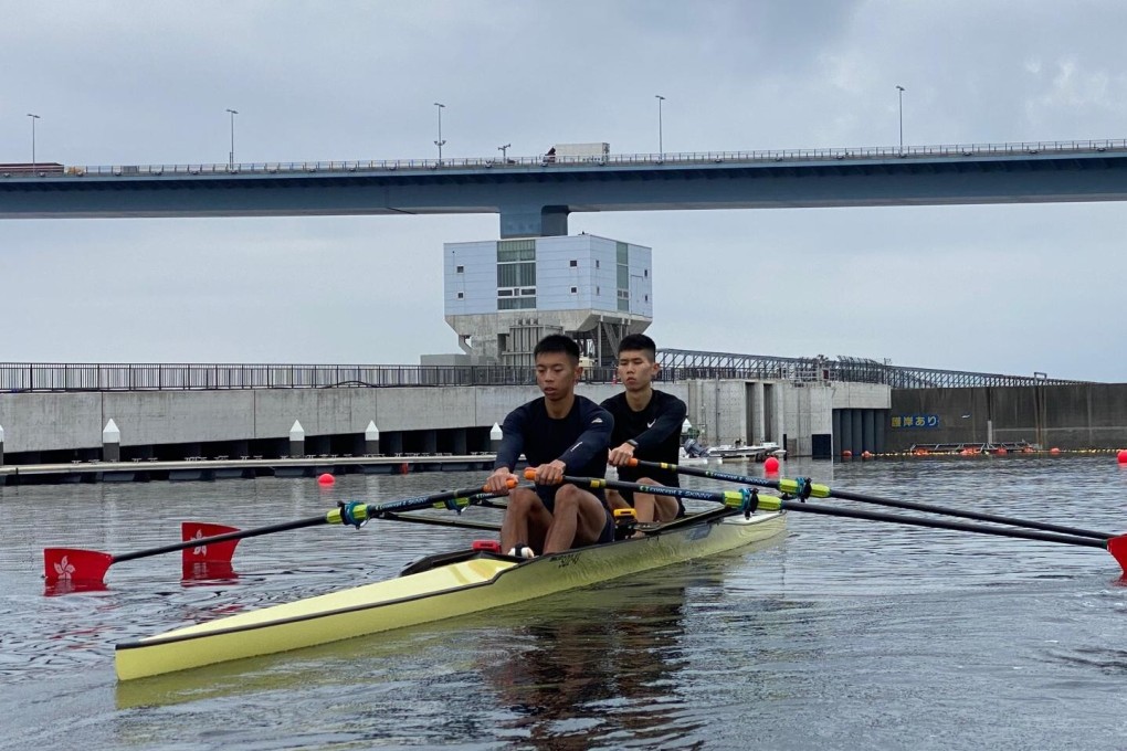 Chiu Hin-chun (front) and Wong Wai-chun finish fifth in the men's lightweight double sculls in the Olympic continental qualifiers in Tokyo.