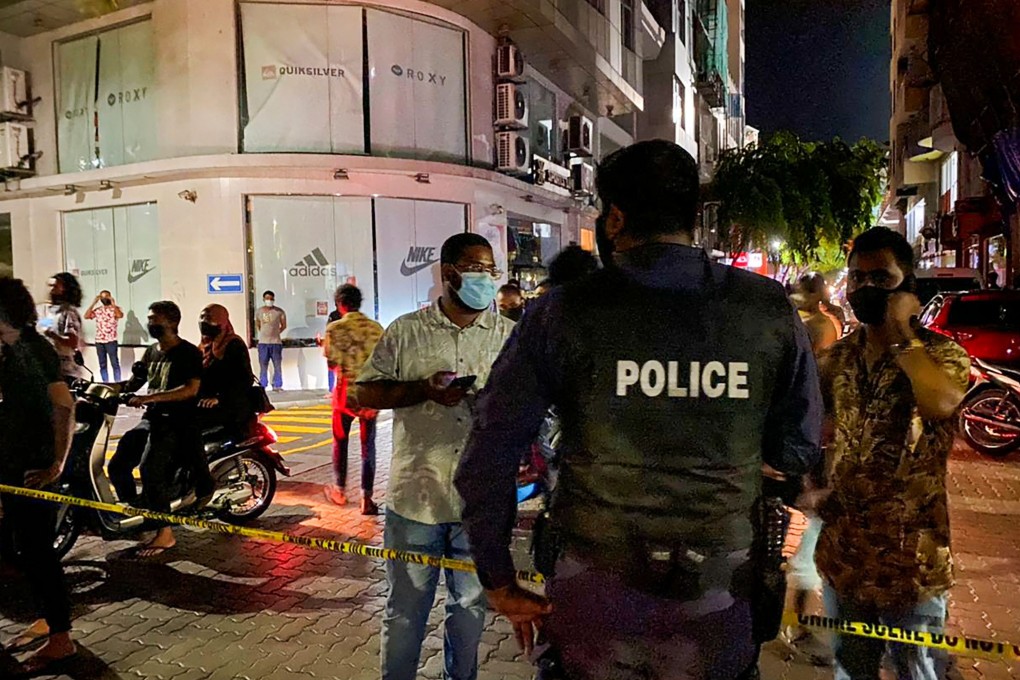 Police secure a site after a suspected bomb blast injured former Maldives president Mohamed Nasheed. Photo: AFP