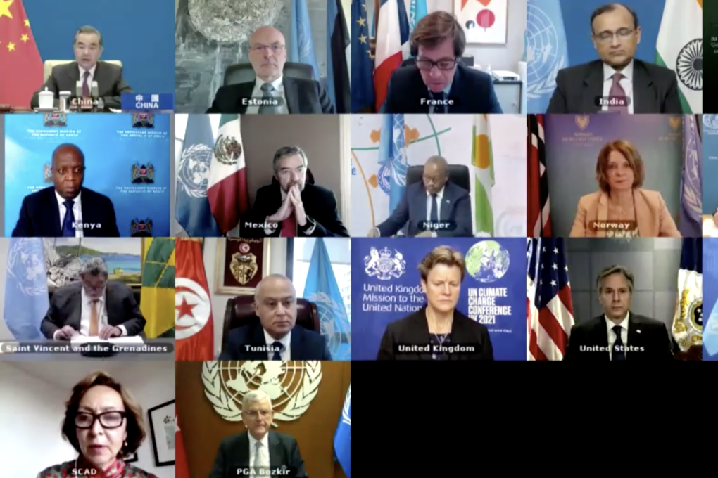 Members of the UN Security Council meet on Friday, as seen in a screenshot.