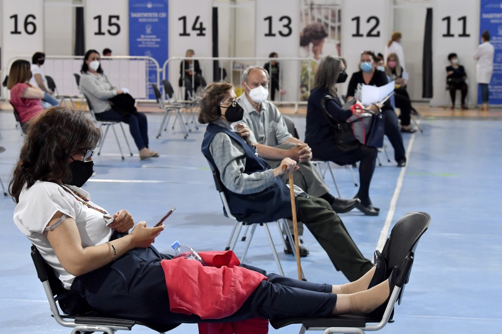 People wait to receive a dose of the Sinopharm Covid-19 vaccine in Skopje, North Macedonia. Photo: EPA-EFE