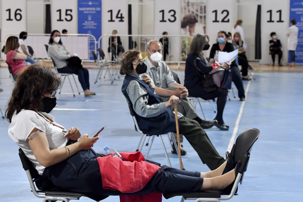 People wait to receive a dose of the Sinopharm Covid-19 vaccine in Skopje, North Macedonia. Photo: EPA-EFE