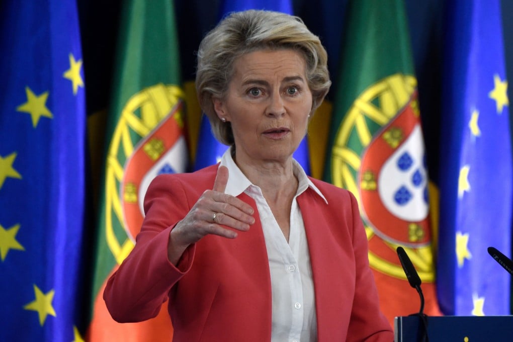 European Commission President Ursula von der Leyen at the Palacio de Cristal in Porto on Saturday. Photo: AFP