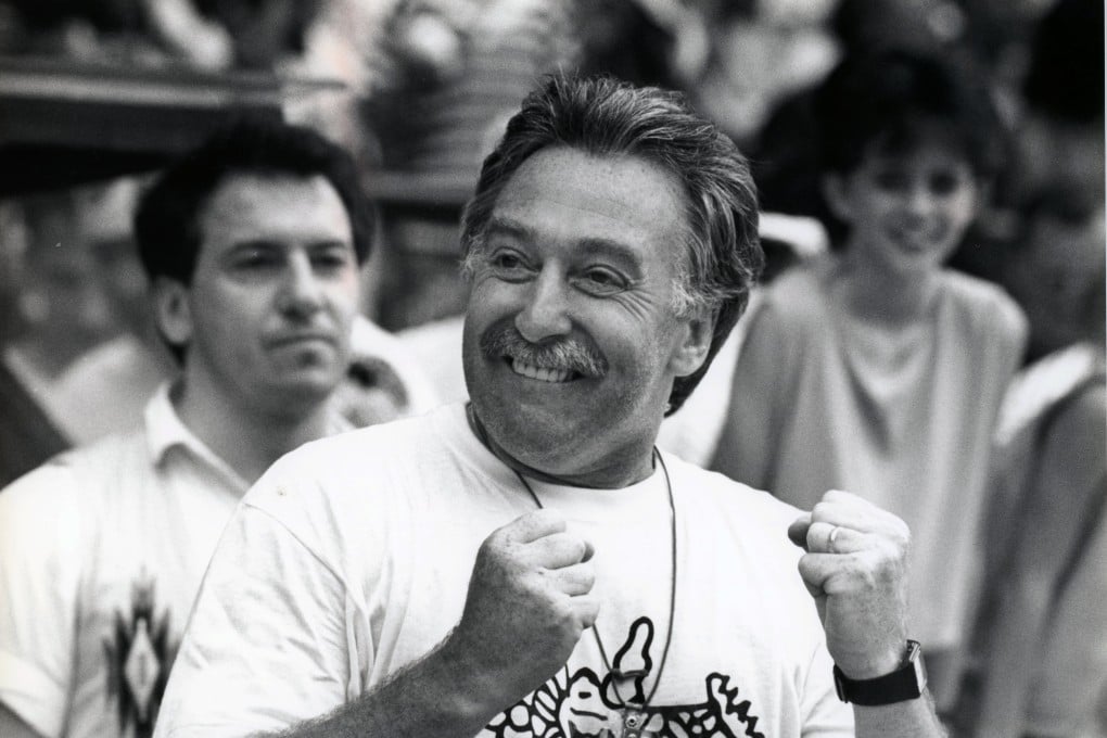 Jim Rowark shows his delight after Hong Kong win the Plate competition at the 1990 Hong Kong Sevens, beating Japan in the final. Photo: SCMP