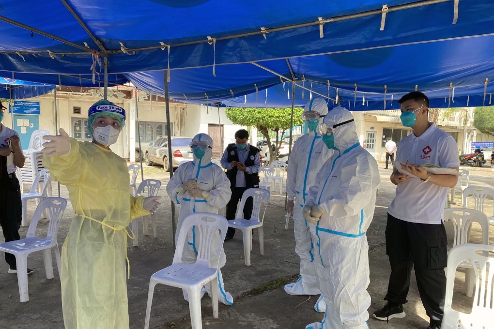 Members of a Chinese medical expert team visit a Covid-19 sampling site in Vientiane, Laos, on Friday. Photo: Chinese medical expert team via Xinhua