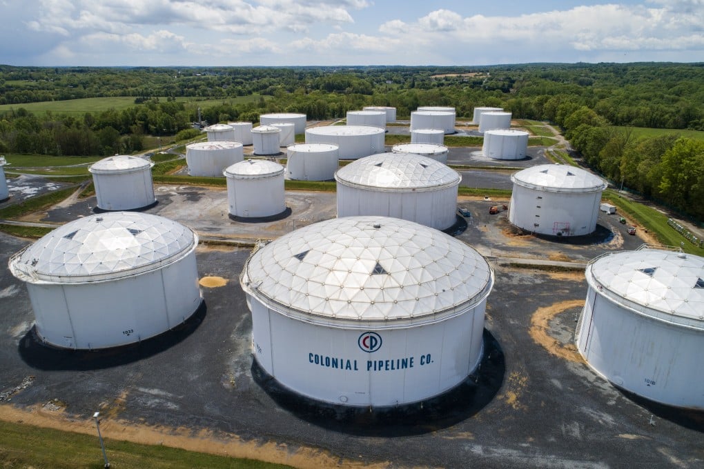 Fuel tanks at a Colonial Pipeline breakout station in Woodbine, Maryland, US on Saturday. A cyberattack forced the shutdown of 5,500 miles of Colonial Pipeline's sprawling interstate system. Photo: EPA-EFE