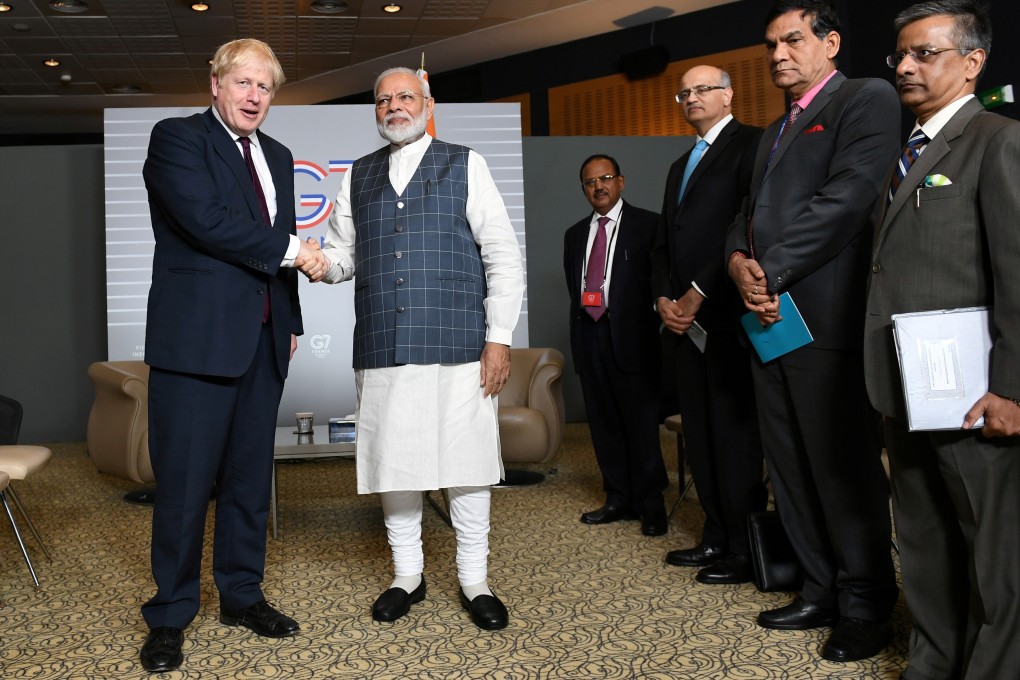 Britain's Prime Minister Boris Johnson meets Indian Prime Minister Narendra Modi at a bilateral meeting during the G7 summit in 2019. Photo: Reuters
