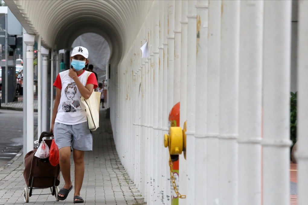 A domestic helper pulls a trolley of groceries in Sheung Wan in August 2020. Photo: K.Y. Cheng
