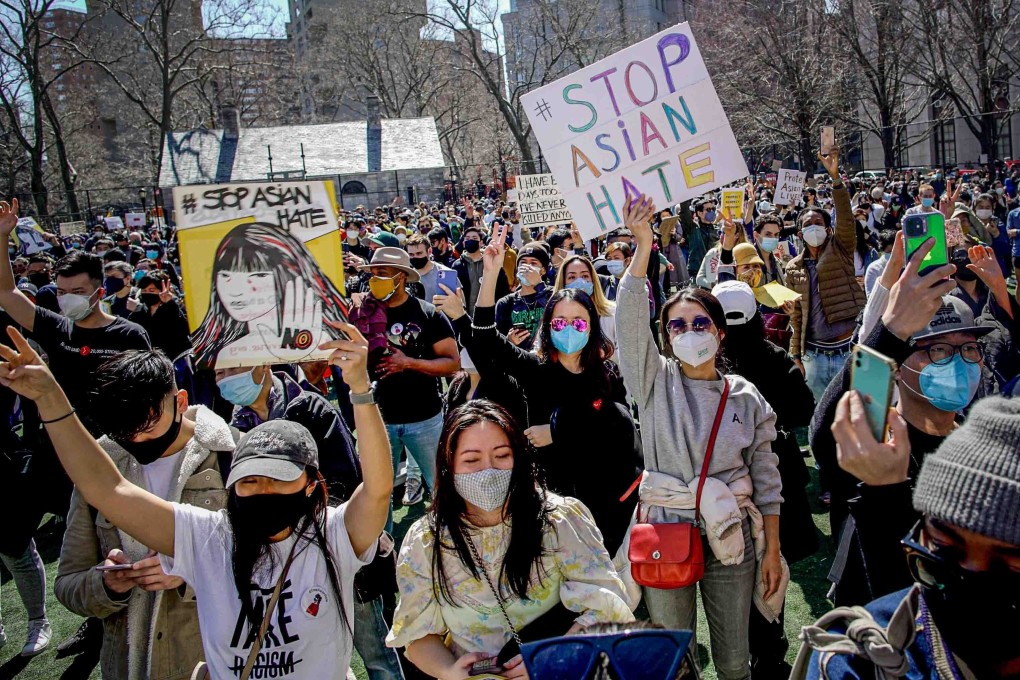 People rally against anti-Asian hate and violence, in Columbus Park in Chinatown, Manhattan, on March 25. Photo: AP